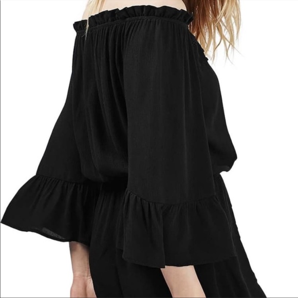 TopShop Black Off The Shoulder Crinkle Romper - Picture 2 of 7